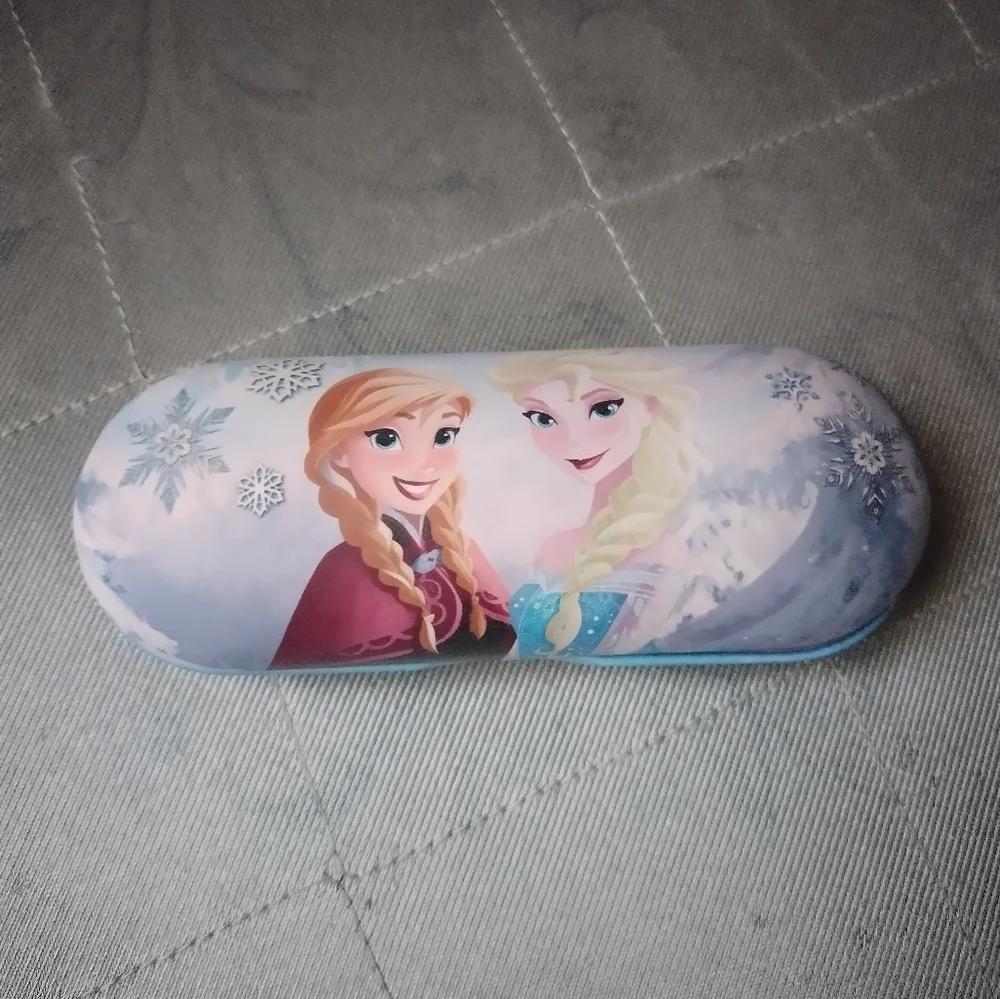Disney's Frozen sunglasses case. The colors are muted. Purple and blue